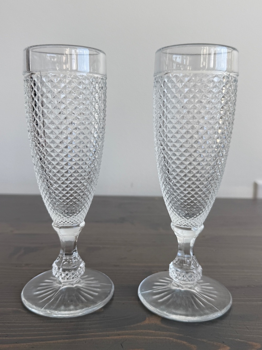 2 x vintage glass Vista Alegre Bicos champagne flutes